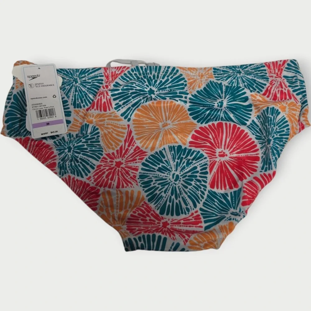 Men's Speedo Eco Endurance Brief 38 Citrus Love Swim Suit NWT WHITE NEW TAGS
